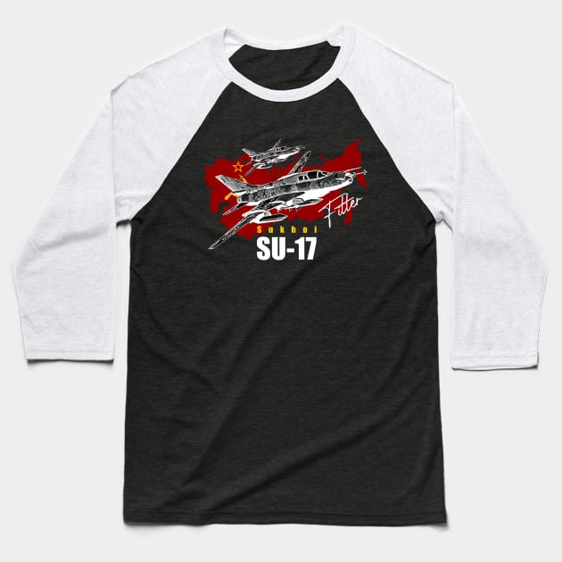 Sukhoi SU-17 Vintage Soviet Union fighterjet Baseball T-Shirt by aeroloversclothing